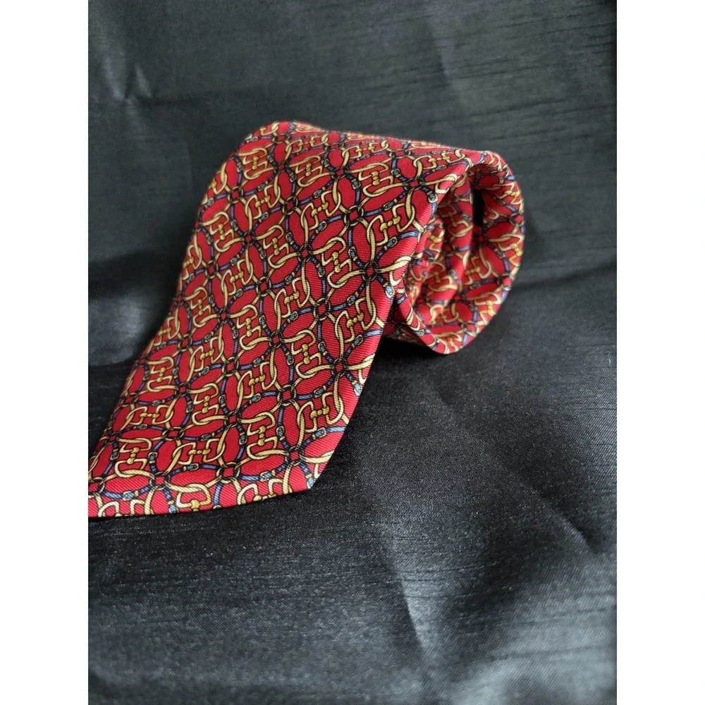 Brooks Brothers Makers 100% Silk Tie Red/Gold Geometric Made in USA